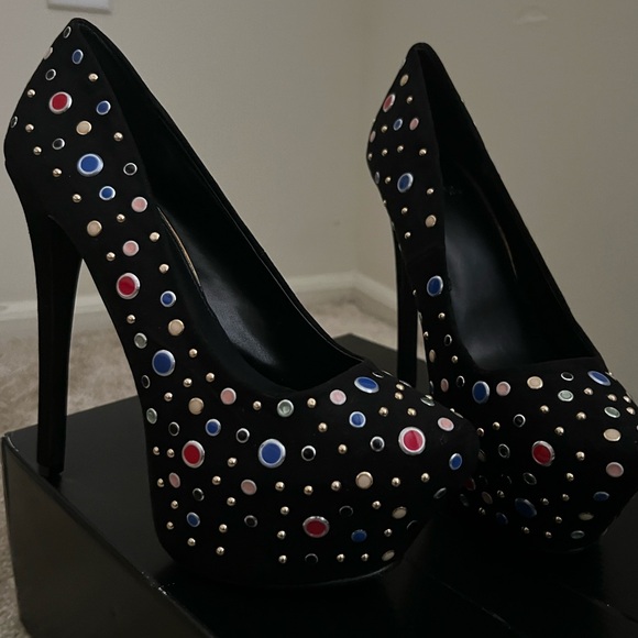JustFab stiletto pumps, black jeweled 6inch heels, new in box, size 8 - Picture 6 of 14